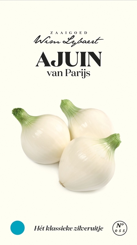 Ajuin zaden van Parijs van Wim Lybaert. Kweek je eigen zoete en zachte zilveruitjes voor diverse culinaire toepassingen.