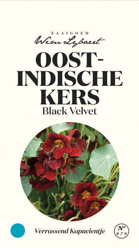 Oost-Indische kers zaden Black Velvet van Wim Lybaert - Donkere variëteit met eetbare bloemen, bladeren en zaden, ideaal voor de moestuin.